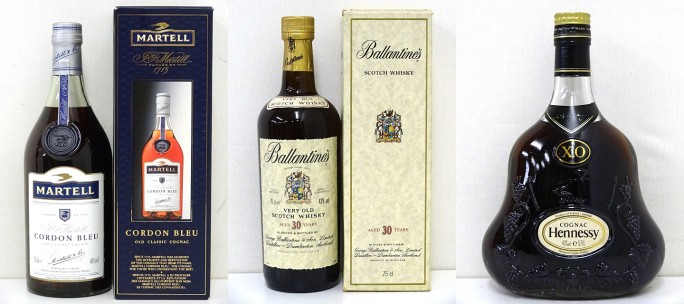 マーテルコルドンブルー・バランタイン30年・ヘネシー XO 金キャップ